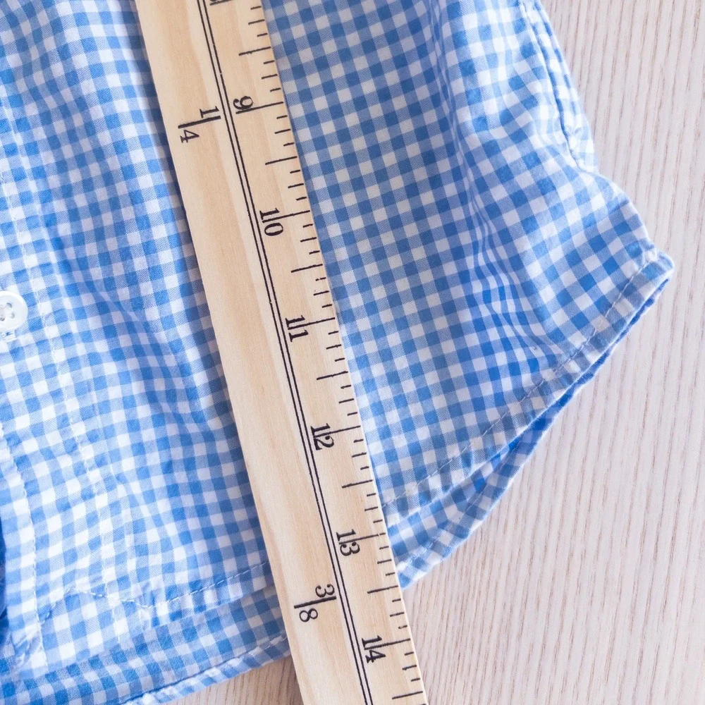 Ralph Lauren Button Down Shirt Blue White Gingham Plaid Short Sleeve Baby 18M